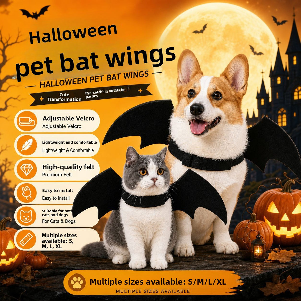 Halloween Felt Bat Wings Costume for Dogs and Cats
